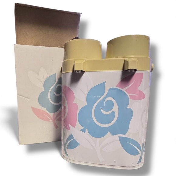 VTG Tupperware Twin Airpot Double Thermos W/ Pastel Floral Design & Box Clean